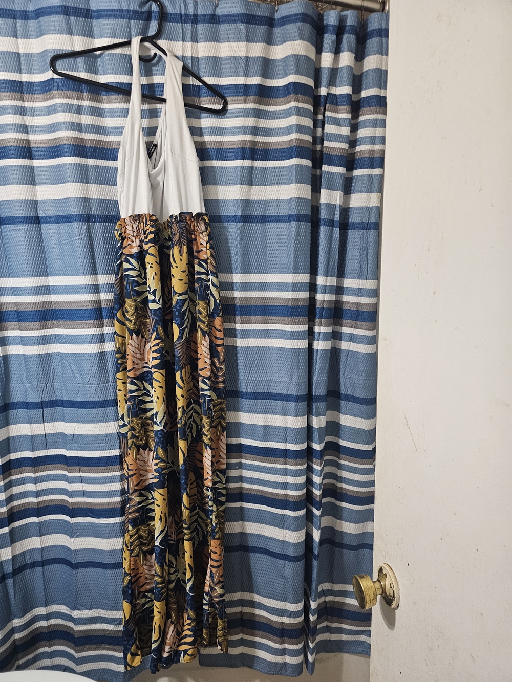 White Halter Top Jumpsuit with Tropical Print